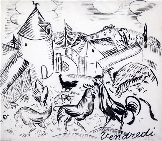 § Raoul Dufy (1877-1953) Cour de ferme, Vendredi, c.1910, 10.25 x 12.25in.